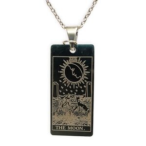 The Moon Tarot Stainless Steel Pendant Necklace With Tiny Moonstone Bead